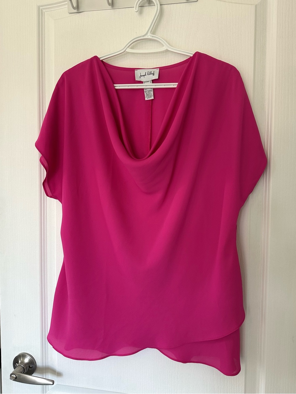 Joseph Ribkoff Designer Ultra Pink Cowl Neck Chiffon Layered Barbie Chic Blouse